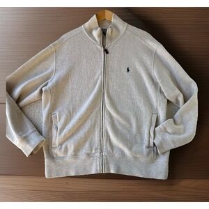 Polo Ralph Lauren Men's M Full Zip Jacket Beige Cotton Vintage Oversize $148